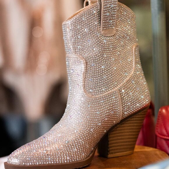 New Rhinestone Pointed Toe Cowgirl/Cowboy Western Ankle Boots Booties Block Heel - Picture 5 of 6